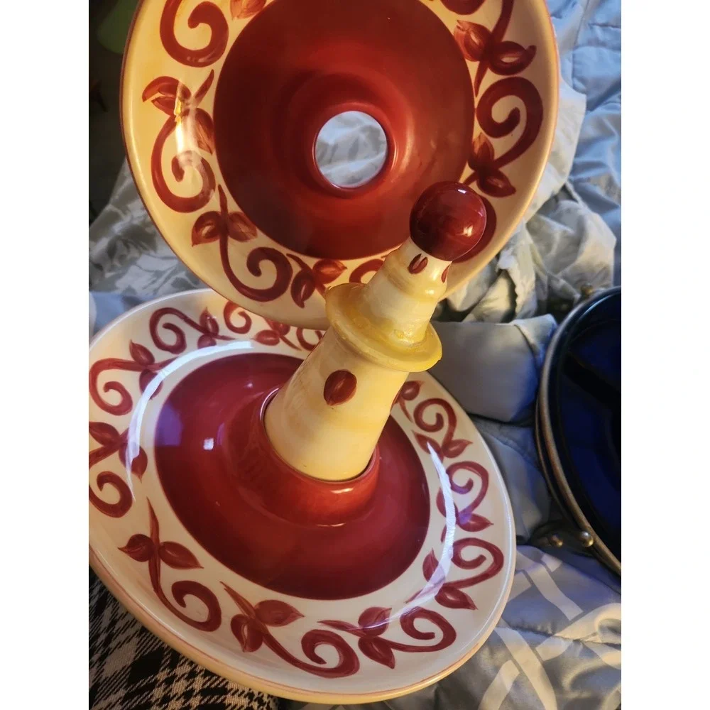 Pier 1 Hand Painted‎ Earthenware 2-Tier Dessert Serve Tray Discontinued Vallarta